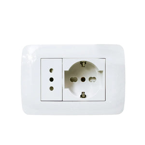 Enchufe Toma Corriente Schuko 10/16 + Toma Corriente 10A 250V Blanco Armado Lexo