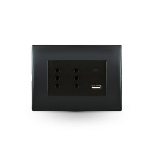 Enchufe Toma Corriente Andes Duplex 10A + 2 Usb Black Armado Lexo