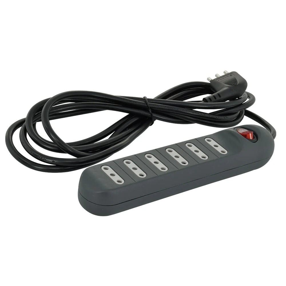 Alargador 6 Tomas 2P+T 10A 5 Mts Con Interruptor Negro  Lexo