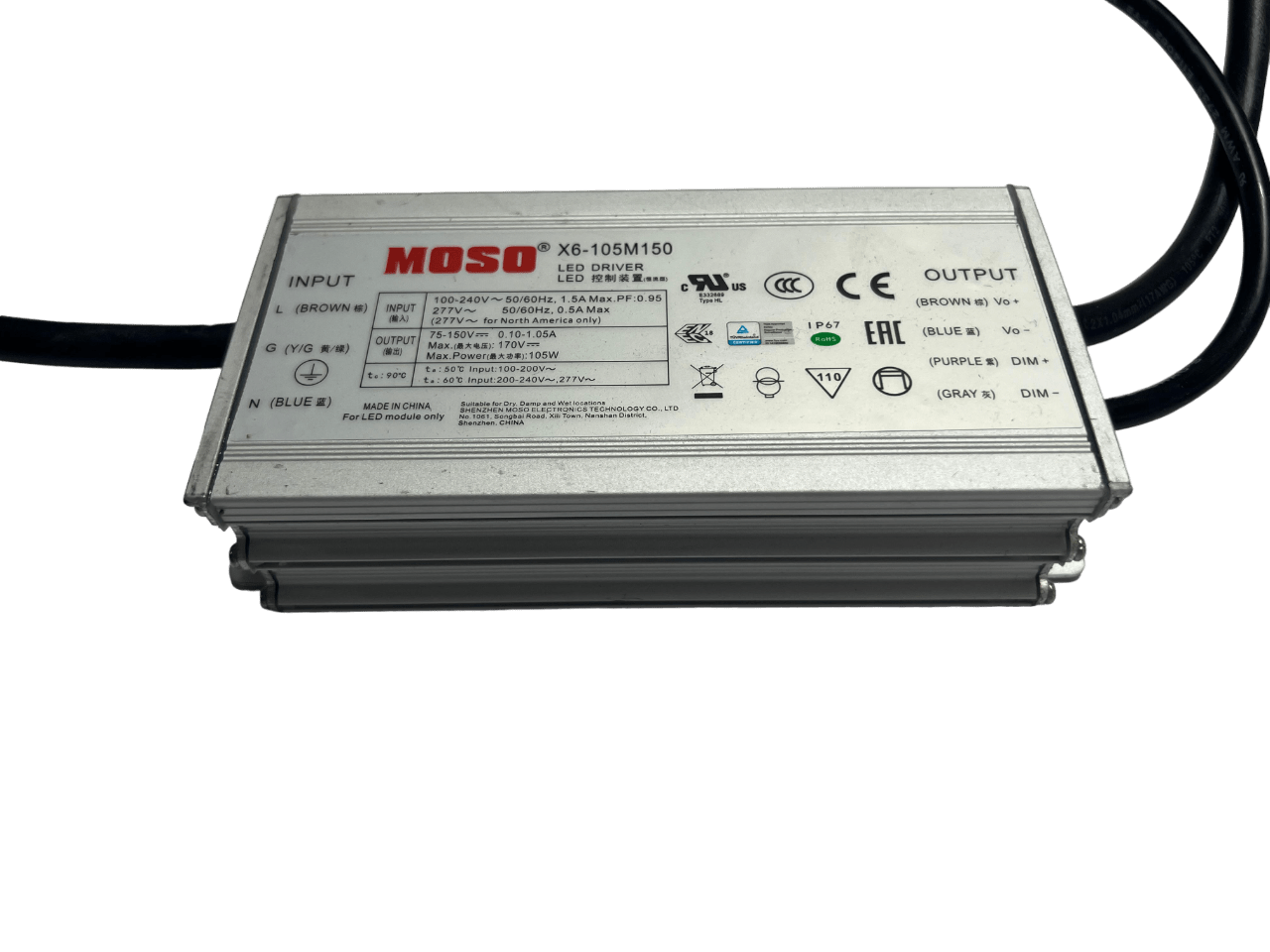 Driver LED 105W 3en1 Dimmable IP67 Serie X6 MOSO