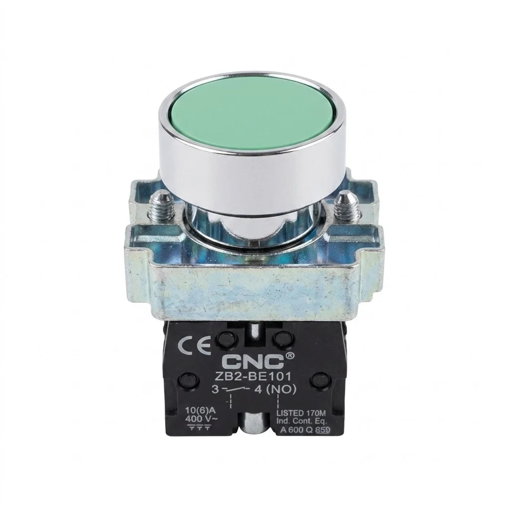 Pulsador Metalico Verde 1No Cnc