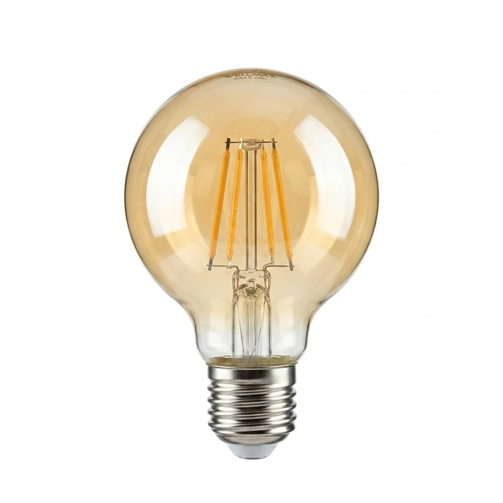 Ampolleta G95 8W Ambar Luz Cálida 2500K Filamento LED E27 Wellmax