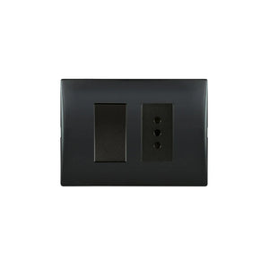 Interruptor Simple 9/12 Mas Toma Corriente 10A 250V Andes Black Armado Lexo