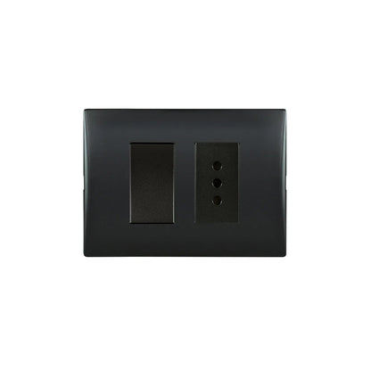 Interruptor Simple 9/12 Mas Toma Corriente 10A 250V Andes Black Armado Lexo