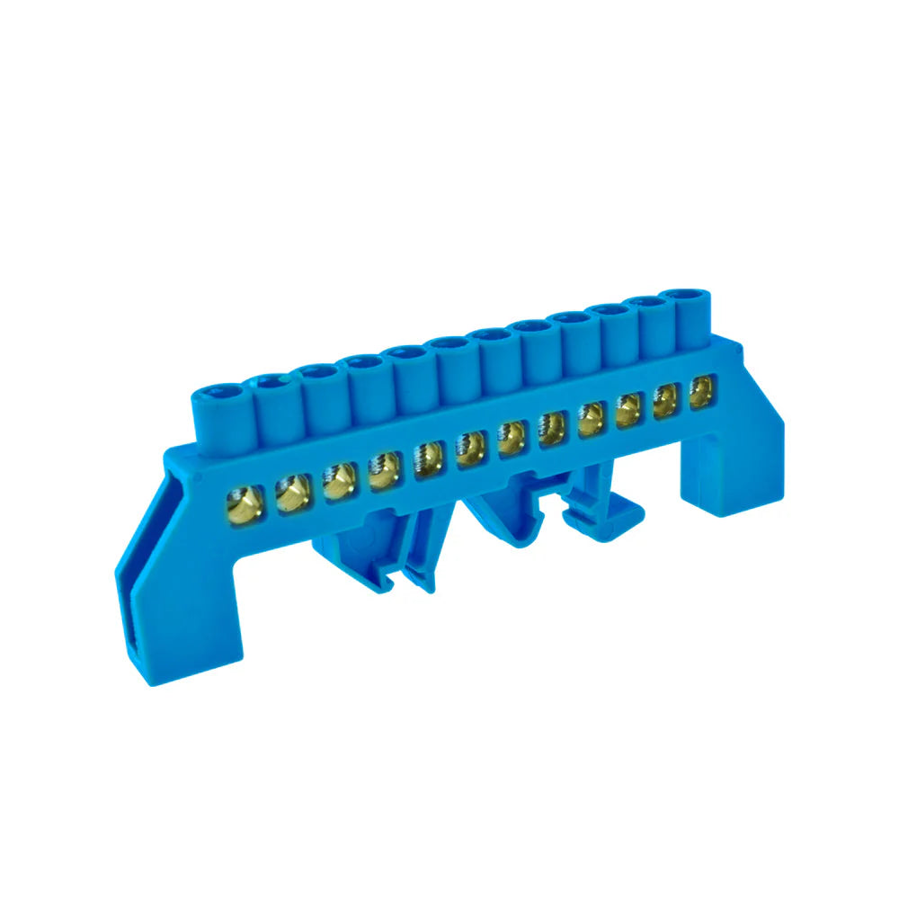 Barra Bronce Aislada Riel DIN Azul 12 Polos Lexo