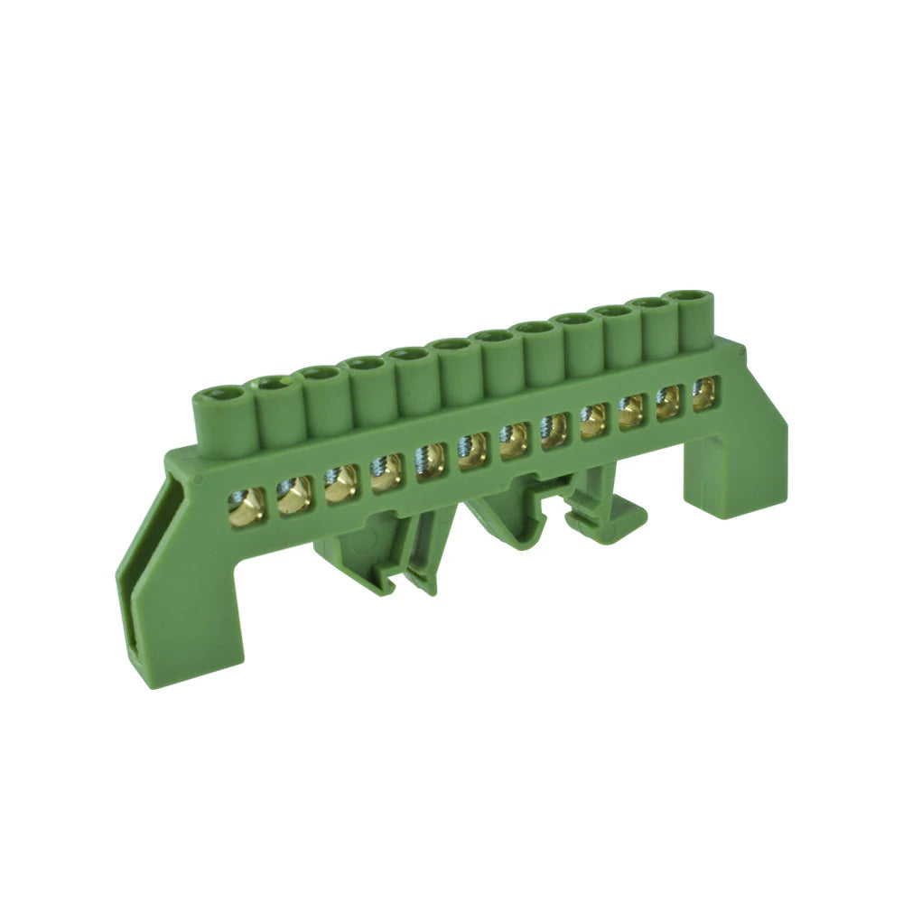 Barra Bronce Aislada Riel DIN Verde 12 Polos Lexo