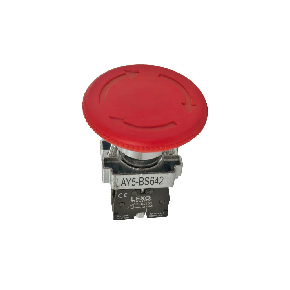 Pulsador Parada de Emergencia Metalico 60 mm 1NC Giro C/ret Lexo