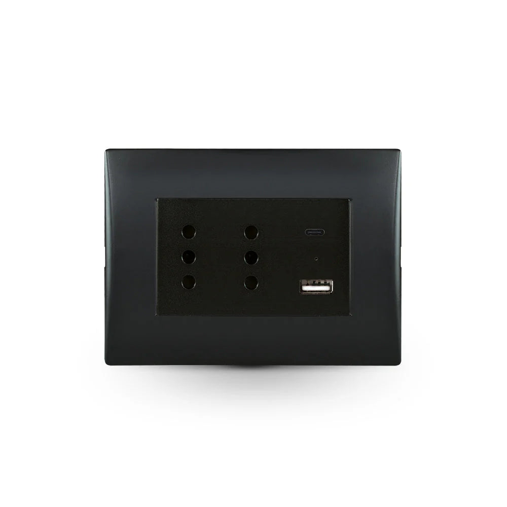 Enchufe Toma Corriente Andes Duplex 10A + 2 USB Black Armado Lexo