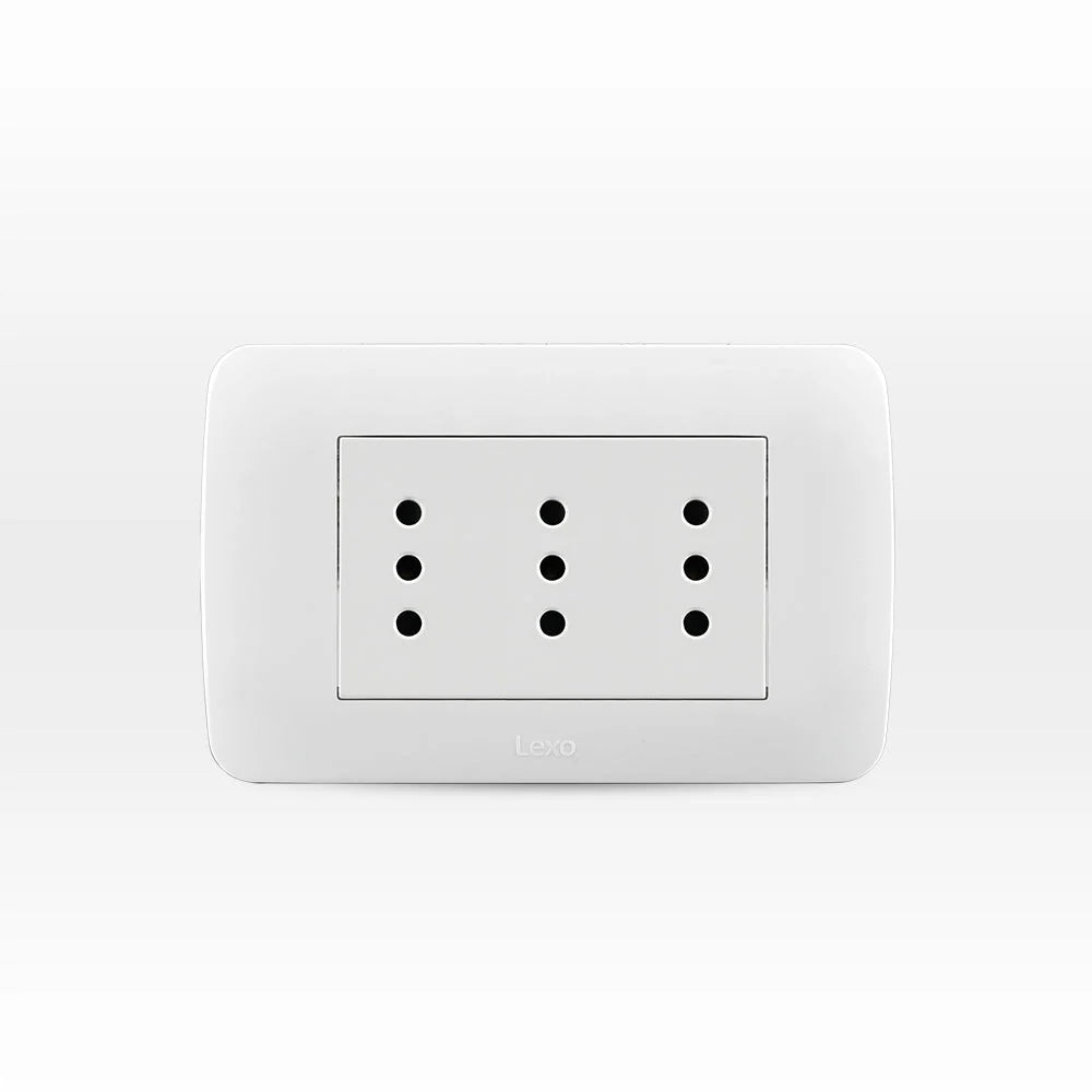 Enchufe Toma Corriente Triple 10A 250V Blanco (Triplex) Lexo