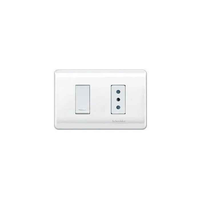 Interruptor Simple 9/12 + Toma Corriente 10A 250V Blanco Genesis Schneider